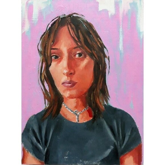 "Mask Fatigue" Tryptich 3 Original Oil Paintings on Cradled Wood Panel 6x8x.75" - Picture 4 of 8